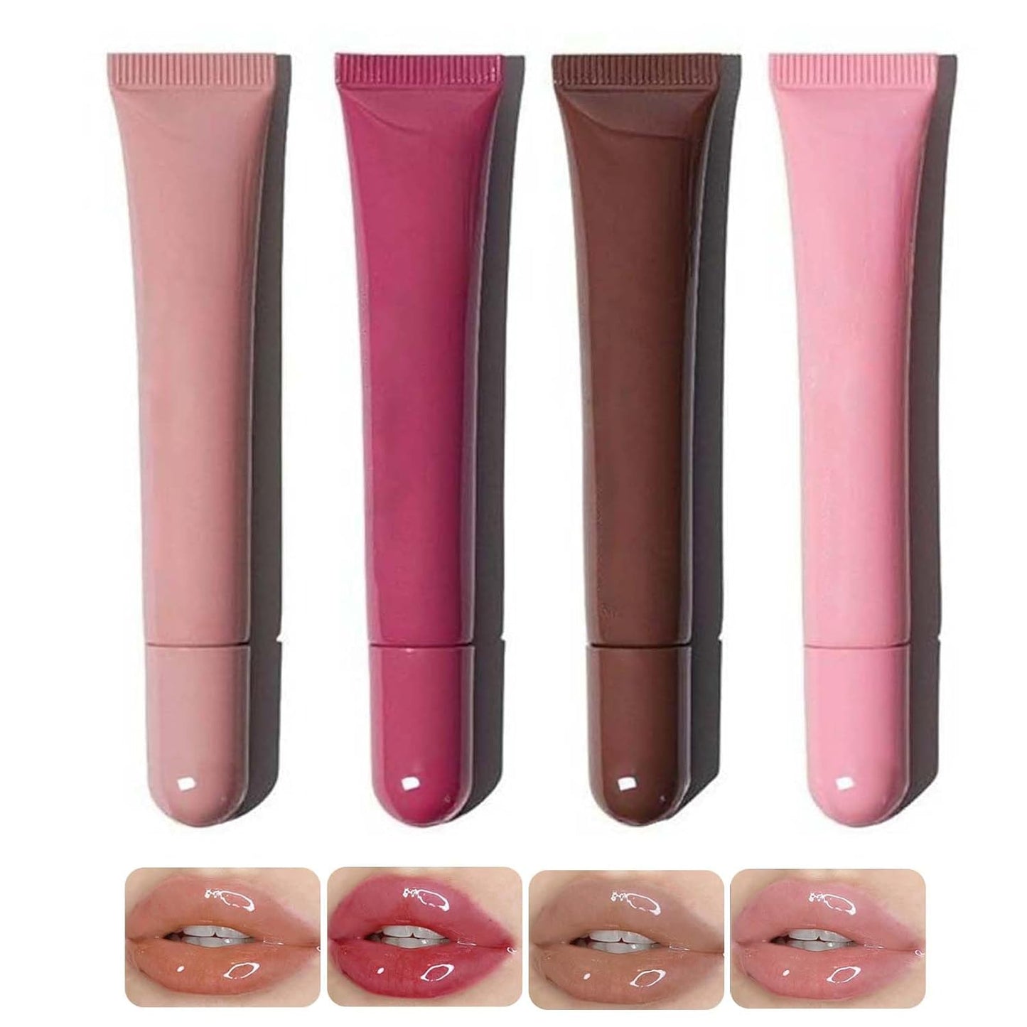 5 Color Glossy Lip Butter Gloss,Moisturizing Non-Stick Cup Liquid Lip Gloss,Natural Plumping Lip Tint,Mirror Toot Lip Gloss for Women (4 Colors/Set, A)