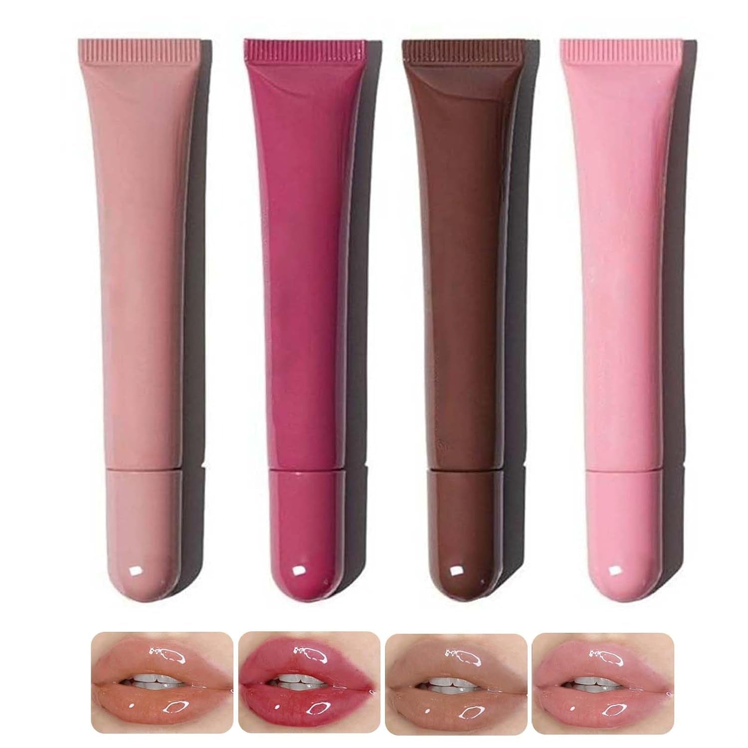 5 Color Glossy Lip Butter Gloss,Moisturizing Non-Stick Cup Liquid Lip Gloss,Natural Plumping Lip Tint,Mirror Toot Lip Gloss for Women (4 Colors/Set, A)