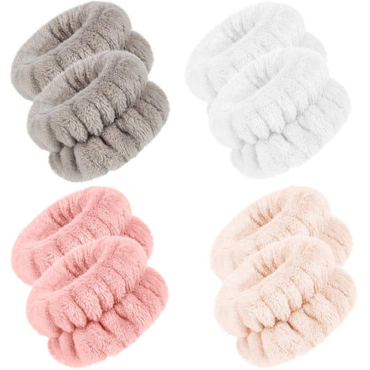 4 Pairs Wrist Bands for Washing Face Wrist Spa Microfiber Wash Towel Band Scrunchies Absorbent Wristbands Sweatband for Women Prevent Liquid from Spilling(Stylish Colors)