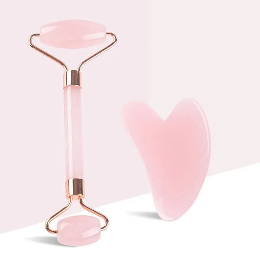 Pink Gua Sha Roller Scraping Board Face Beauty Non Jade Roller Scraping Board Massage Set