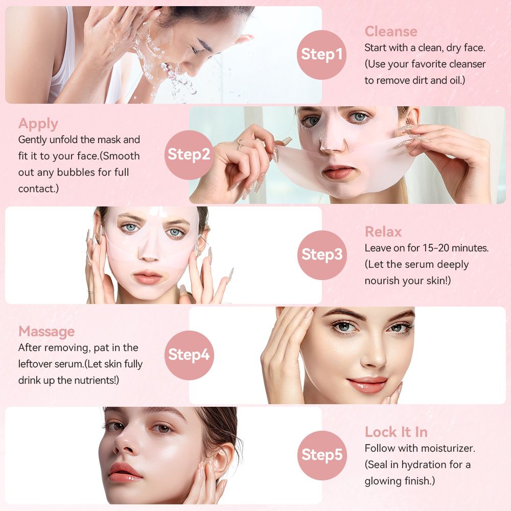 5 SHEETS/BOX Deep Collagen Anti Wrinkle Lifting Mask Pink to Transparent Collagen Mask Skincare Facial Masks for Women Skin Care Brightening Tone Correction % Radiance